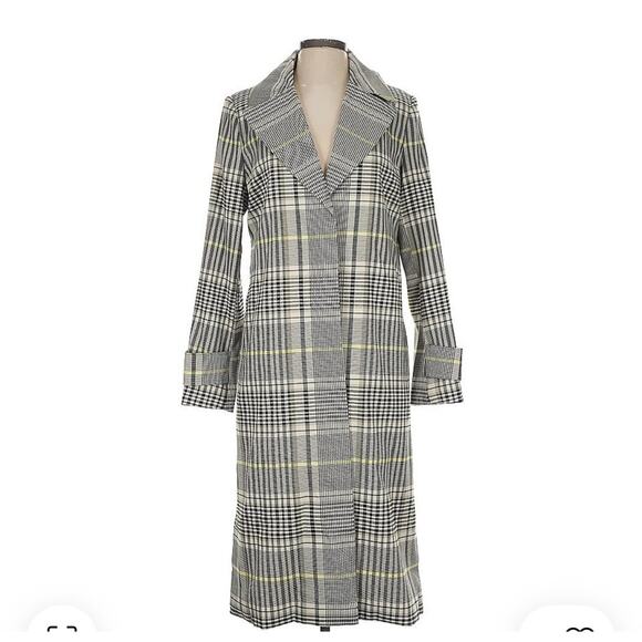 AVEC LES FILLES Gray Plaid Fall Spring Long Trench Coat Size Small - Picture 2 of 7